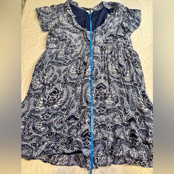 Sundance Mini Dress Tie Waist Navy Blue / White Geo Paisley Print Boho XL - Picture 13 of 13